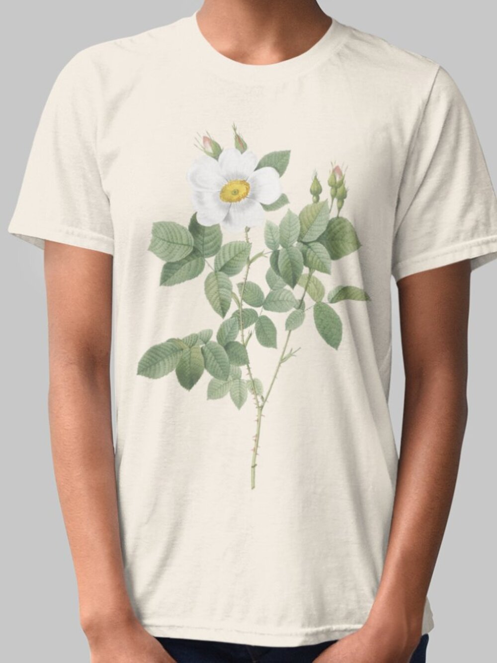 Twin-Flowered White Rose VTG Floral Print Short Sleeve Graphic Tee T-shirt S-XXL